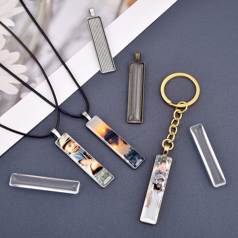 DROLE 60Pcs Rectangle Bezel Blanks and Cabochons-30Pcs Metal Bezel Cabochon Settings with 30Pcs Cabochon for Jewelry Making Mixed - Image 2